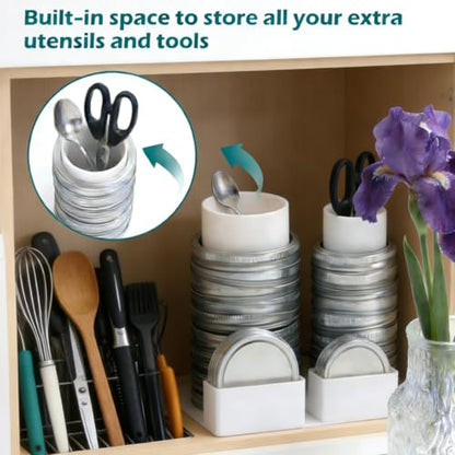 LXLO Mason Jar Lid Organizer and Storage, Canning Lids Holder for Regular and Wide Mouth Jars (Set of 2) - White