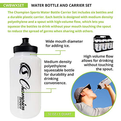 Champion Sports Plastic Water Bottle Set, Quart, Black