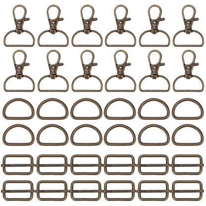 Hysagtek 60 Pcs Purse Hardware for Bag Making - Swivel Hook D Rings Slide Buckles, Bag Hardware Supplies for Handbag Fasteners, Strap, Backpack DIY Craft Accessories, 1 Inch, Bronze - color: Bronze