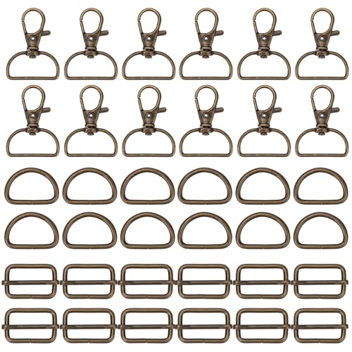 Hysagtek 60 Pcs Purse Hardware for Bag Making - Swivel Hook D Rings Slide Buckles, Bag Hardware Supplies for Handbag Fasteners, Strap, Backpack DIY Craft Accessories, 1 Inch, Bronze - color: Bronze