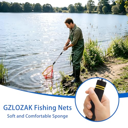 Fish Net, 44-77” Fishing Net Foldable Designed for Catching Trout Netting Fish Shrimp Along Riverbanks and Lakeshores
