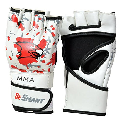 Be Smart Auth. Rex Leather MMA Grappling Gloves Boxing Punch Bag UFC Gel Tech Muay Thai (Red Blood, X-Large)