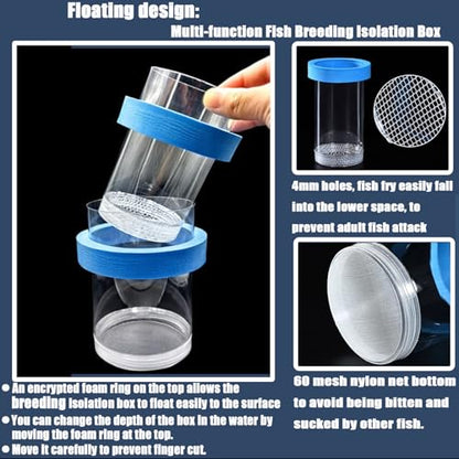 Breeder Box for Fish Tank, Plastic Aquarium Breeding Chamber, Floating Mesh Isolation Hatchery Incubator for Small Fish, Betta Shrimp Clownfish Guppy - Adjustable Nursery Tank Divider (Blue, Medium)