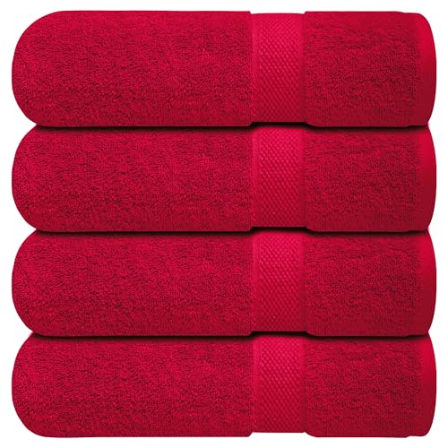 Infinitee Xclusives 100% Ring-Spun Cotton Bath Towels for Bathroom - Pack 4 - color: Burgundy, size: Bath Towels - 4 Pack