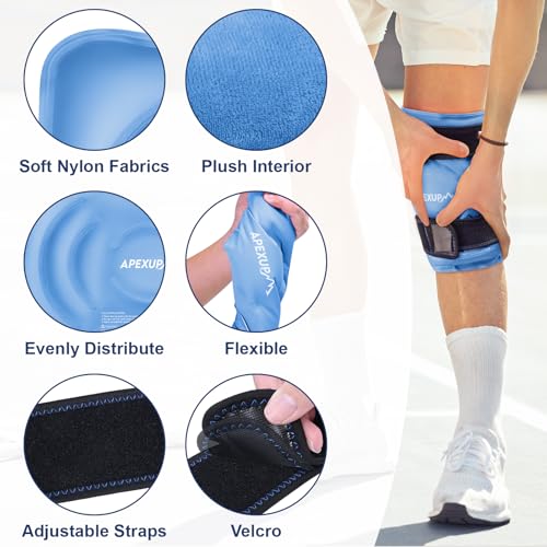 APEXUP Ice Pack for Knee Pain Relief, Large Reusable Wrap After Surgery, Flexible Gel Cold Pack for Injuries, Pain Relief for Back, Shoulder, Elbow, Ankle and Leg (Blue, L, 2PK) - size: Large-2PK, style: Blue