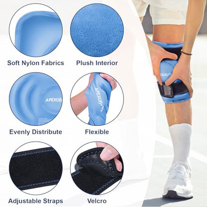 APEXUP Ice Pack for Knee Pain Relief, Large Reusable Wrap After Surgery, Flexible Gel Cold Pack for Injuries, Pain Relief for Back, Shoulder, Elbow, Ankle and Leg (Blue, L, 2PK) - size: Large-2PK, style: Blue