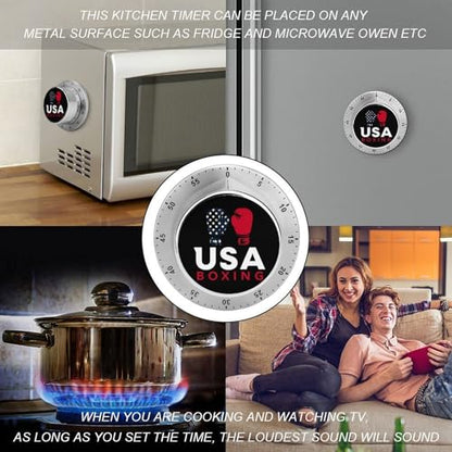 Boxing Gloves U.S. Flag Kitchen Timer 60 Minute Mechanical Countdown Wind Up Timers for Home Outdoor