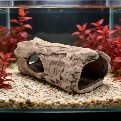 M2cbridge Aquarium Ceramic Cave Rock for Betta Shrimp Cichlid Fish Hideout Decor (Monster + Log)