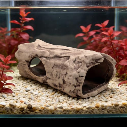 M2cbridge Aquarium Ceramic Cave Rock for Betta Shrimp Cichlid Fish Hideout Decor (Monster + Log)