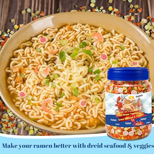 11.6oz Dried Ramen Toppings – 11 Mixed Dehydrated Seafood & Vegetables with Shrimp, Crab & Fishcake, Freeze-Dried Veggies for Soups, Salads, Pizza & Camping Meals