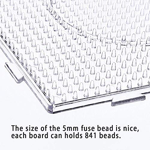 Fuse Bead Boards, 6Pcs 5mm Large Square Clear Plastic Beads Pegboards with 2Pcs Tweezers and 6Pcs Lroning Paper for Kids Craft