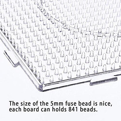 Fuse Bead Boards, 6Pcs 5mm Large Square Clear Plastic Beads Pegboards with 2Pcs Tweezers and 6Pcs Lroning Paper for Kids Craft