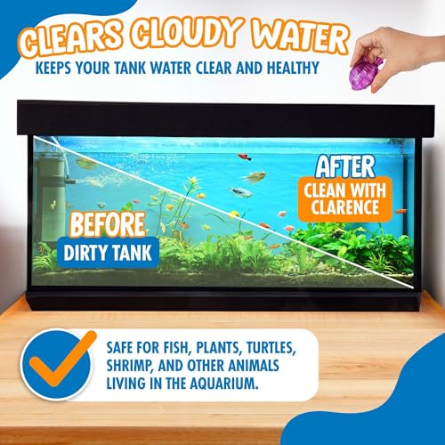 Clarence the Clarifier Fish - 1 pk, Purple - Aquarium Treatment, Clear Cloudy Fresh-Saltwater, Fish-Plant Safe, 10gal Tank Maintenance Each