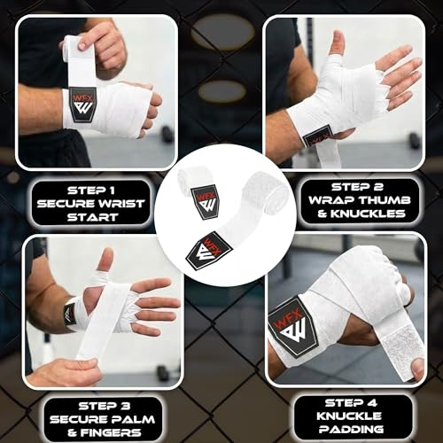 WFX Boxing Hand Wraps 3.5 4.5 Meter Martial Arts Bandages Inner Gloves Wrist Support Straps Punching Under Hand Knuckles Heavy Elasticated Training Bag Mitts Muay Thai - color: White, size: 4.5 M