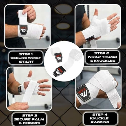 WFX Boxing Hand Wraps 3.5 4.5 Meter Martial Arts Bandages Inner Gloves Wrist Support Straps Punching Under Hand Knuckles Heavy Elasticated Training Bag Mitts Muay Thai - color: White, size: 4.5 M