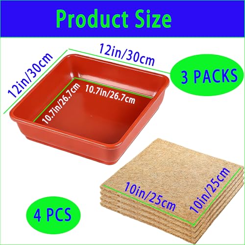 Microgreens Growing Trays Kit –3 Pack (12 x 12) in MicroGreen Grow Trays with 4 Hemp Fiber Grow Mats, 10 x 10 x 1.8 Inch Seed Starter Trays for Growing Microgreens, Indoor Gardening - size: MIX
