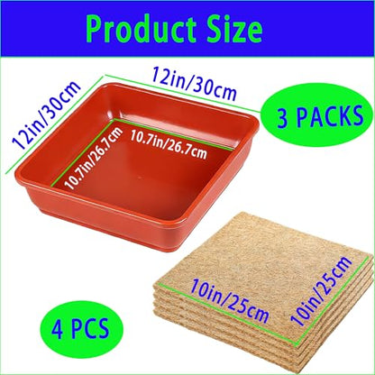 Microgreens Growing Trays Kit –3 Pack (12 x 12) in MicroGreen Grow Trays with 4 Hemp Fiber Grow Mats, 10 x 10 x 1.8 Inch Seed Starter Trays for Growing Microgreens, Indoor Gardening - size: MIX