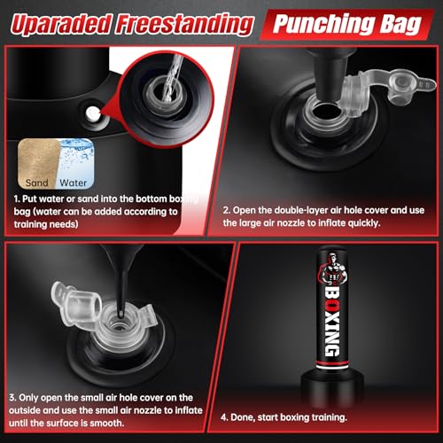 Heavy Punching Bag for Adults Teens, 70" Freestanding Punching Bag with Stand Kickboxing Bags, Women Men Heavy Boxing Bag for Beginners Training MMA Karate Muay Thai Fitness