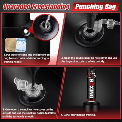 Heavy Punching Bag for Adults Teens, 70" Freestanding Punching Bag with Stand Kickboxing Bags, Women Men Heavy Boxing Bag for Beginners Training MMA Karate Muay Thai Fitness