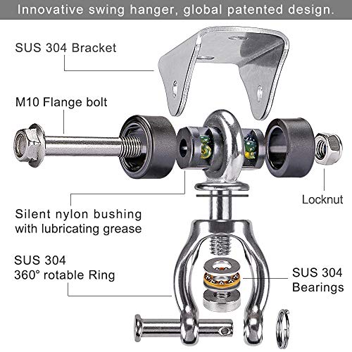 SELEWARE Silent Swing Hanger Heavy Duty Bearing Swing Hooks 2 Pack | 360° Swivel Stainless Steel Ceiling Mount for Porch Swing Hammock Chair Heavy Bag Yoga Silk Suspension Straps Olympic - color: C: 360° Bearing Swing Hanger ( 2 Pack )