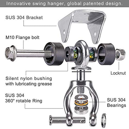 SELEWARE Silent Swing Hanger Heavy Duty Bearing Swing Hooks 2 Pack | 360° Swivel Stainless Steel Ceiling Mount for Porch Swing Hammock Chair Heavy Bag Yoga Silk Suspension Straps Olympic - color: C: 360° Bearing Swing Hanger ( 2 Pack )