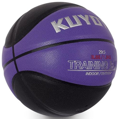 KUYOTQ 3LBS/3.3LBS/2.2LBS Weighted Heavy Training Basketball 29.5/28.5" in and Outdoor Improving Handling Dribbling Passing Rebounding Skill Composite Size 7/6 Weighted Training Basketball Equipment - color: Black+Purple, size: Size 7 Adult - 29.5"-3LBS