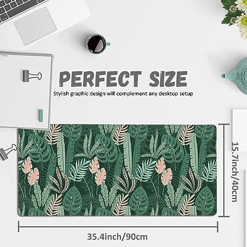 Extended Gaming Mouse Pad Abstract Tropical Leaves Large Mousepad with Stitched Edges,Anti-Slip Rubber Base Keyboard Mouse Mat Desk Pad for Gaming Home Office 35.4 x 15.7 inches - color: Abstract Tropical Leaves