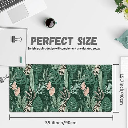 Extended Gaming Mouse Pad Abstract Tropical Leaves Large Mousepad with Stitched Edges,Anti-Slip Rubber Base Keyboard Mouse Mat Desk Pad for Gaming Home Office 35.4 x 15.7 inches - color: Abstract Tropical Leaves
