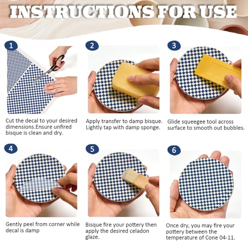 PLIGREAT 5 Pcs Vintage Plaid Underglaze Transfer Paper, 20.5x14.6in Blue Ceramic Decals Chessboard Under Glaze Transfers Art DIY Sticker for Pottery Enamel Decals DIY Handicraft Supplies - style: Plaid