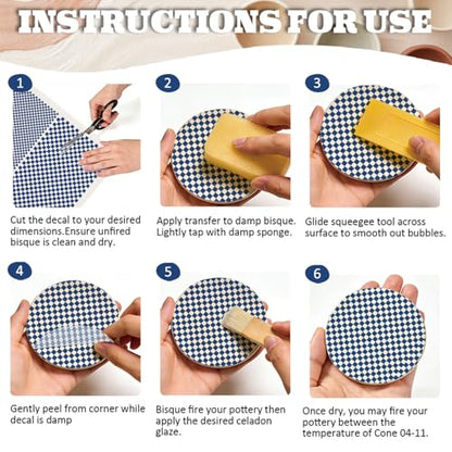 PLIGREAT 5 Pcs Vintage Plaid Underglaze Transfer Paper, 20.5x14.6in Blue Ceramic Decals Chessboard Under Glaze Transfers Art DIY Sticker for Pottery Enamel Decals DIY Handicraft Supplies - style: Plaid