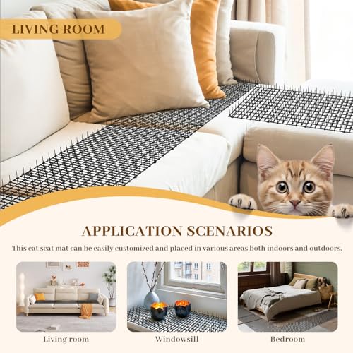 Hmyomina 8.2FT Cat Scat Mat for Cats - Anti-Digging Prickle Strips to Repel Cats, Include 6 Staples, Humane & Easy to Install Outdoor/Indoor Spike Mat