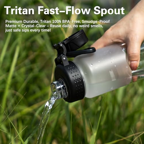 OLDLEY 32oz Water Bottle with Handle, BPA-Free Tritan Reusable Sports Water Bottle with Leak-Proof Dust Lid, Wide Mouth, Cup Holder Friendly, Half Frosted Clear Bottle for Gym,Travel,Work,Olive Green - color: Olive Green