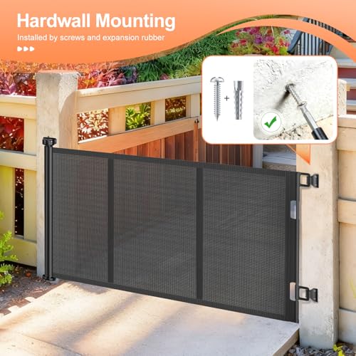 EZIGO Retractable Baby Gates Replacement Parts, Full Set Wall Mounting Accessories Including Brackets, Latches, Screws for 100/120 inch Extra Wide Baby Gate Mesh Gate Retractable Dog Gate, Black