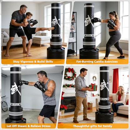 GIKPAL Freestanding Punching Bag for Adults, Heavy Boxing Bag with Stand - color: White (Hand Wrap)