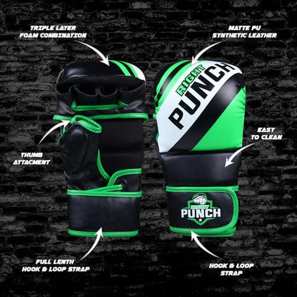 Hybrid MMA Sparring Gloves for Grappling, Kickboxing, and Open Palm Martial Arts - color: Green, size: Large