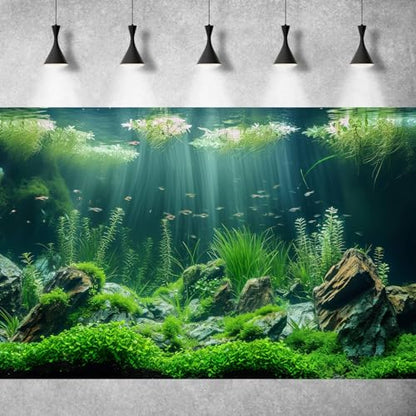 Underwater Aquarium Background Lush Green Aquatic Plants Fish Tank Background Rocks Stones with Moss Under The Sea Terrarium Background Tropical Underwater World Theme Aquarium Backdrop 24x16in - color: Green, size: 24(W)x16(H)in