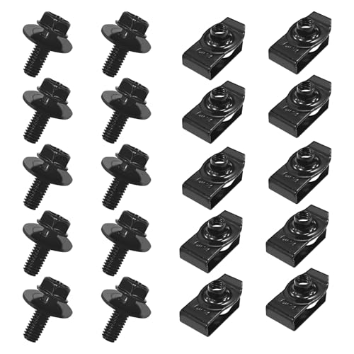 10 Sets Car U Clips & Body Bolts Kits, M6x1.0 Bumper Bolts U-Nut Metal Clips Retainers, Car Hood Fender Screw Fastener Extruded U-Clamp Repair Set Replacement Universal Car Accessories(20PCS)