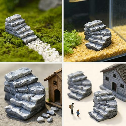 6PCS Curved Stone Step Miniatures, Realistic Resin Winding Path, Water Well Bridge Figurines Embellishments for Fairy Garden, Moss Terrarium, Glass Container, Micro Landscape & DIY Miniature Scenes - color: Curved Stone Step