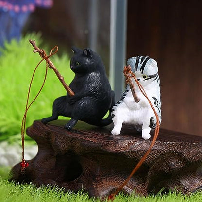 Kopida Fishing Cat Statue 5PCS Creative Kitten Fishing Miniature Figurines Flower Pot Micro Landscape Mini Cute Cat Statue Aquarium Fish Tank Decor Ornaments