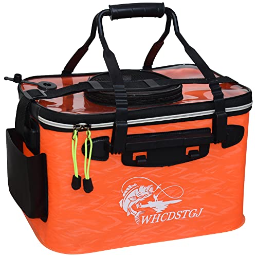 Transparent Top Cover Fishing Bucket, Foldable Fish Bait Bucket, Multifunctional Minnow Bucket, Live Fish Container, Fish Protection Bucket, Outdoor Camping Fishing Bag. (Orange, 6 Gallon) - color: Orange, size: 6 Gallon