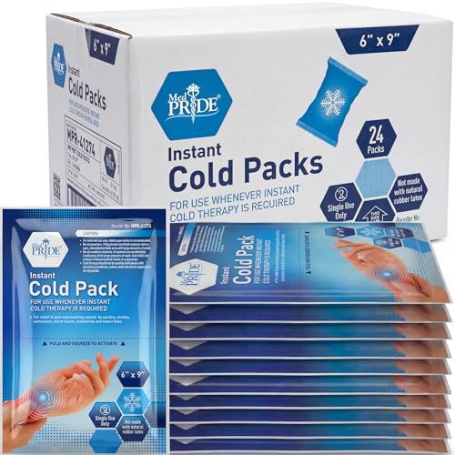 MED PRIDE Disposable Instant Cold Packs for First Aid, Pain Relief, Swelling, Sprains, Injuries, No Freezer Needed (6x9 Inch (Pack of 24) Clear) - size: 6 X 9 Inch (Pack of 24)