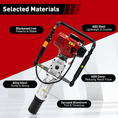 Bepritm 52cc Gas Powered T Post Driver, Fence Post Pile Driver Gasoline Piling 2-Stroke Engine w/2 Post Driving Heads, Portable Petrol Piledriver Handheld 6500RPM (52CC 2 Stroke Style A) - color: 52cc 2 Stroke Style a