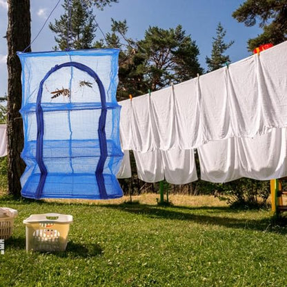 BESPORTBLE Mesh Food Drying Rack Folding Fish Drying Net 4-Layer Hanging Dryer Collapsible Dry Net with Zippers for Shrimp Fish Fruit Vegetables (66X35X35Cm)