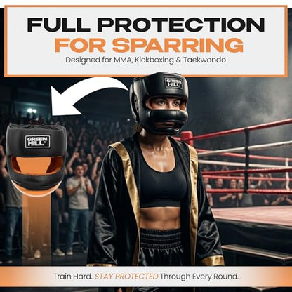 Green Hill Professional Boxing Headgear for Men & Women | Designed for boxing, MMA and Muay Thai with durable leather, protective padding and a secure fit for sparring. - size: Medium