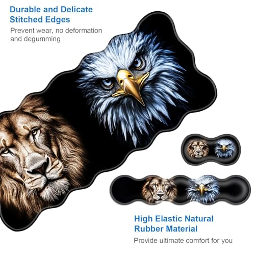 Large Gaming Mouse Pad, Keyboard Wrist Rest Pad & Wrist Support Mousepad Set, Stitched Edge, Extended, Non-Slip Base, Memory Foam Desk Mat for Office, Home,Lion and Eagle Face Art - color: Lion and Eagle Face Art