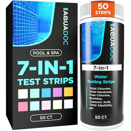 AquaDoc 7-in-1 Spa & Hot Tub Test Strips - 50 Pool Test Strips for pH, Chlorine, Hardness, Bromine, Cyanuric Acid, Alkalinity - size: 50 Test Strips