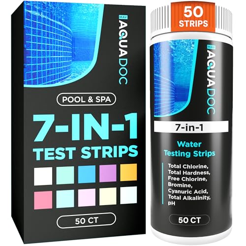 AquaDoc 7-in-1 Spa & Hot Tub Test Strips - 50 Pool Test Strips for pH, Chlorine, Hardness, Bromine, Cyanuric Acid, Alkalinity - size: 50 Test Strips