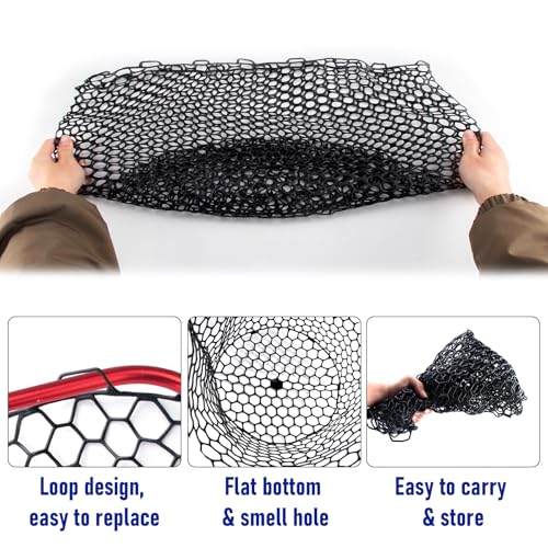 Dr.Fish Fishing Landing Net Replacement Rubber Fishing Net Without Handle Foldable Mesh Netting for Freshwater Saltwater