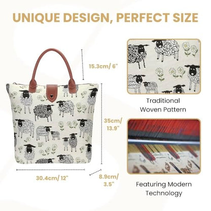 Signare Tapestry Foldable Tote Bag Reusable Shopping Bag Grocery Bag - color: Spring Lamb