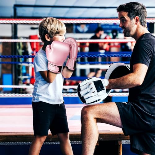 Garneck Kids Boxing Gloves: Toddler Punching Training Gloves for Boys Girls Ages 3-8 Pu Leather Sparring Mitts for Kickboxing Muay Thai MMA & Heavy Bag, Pink